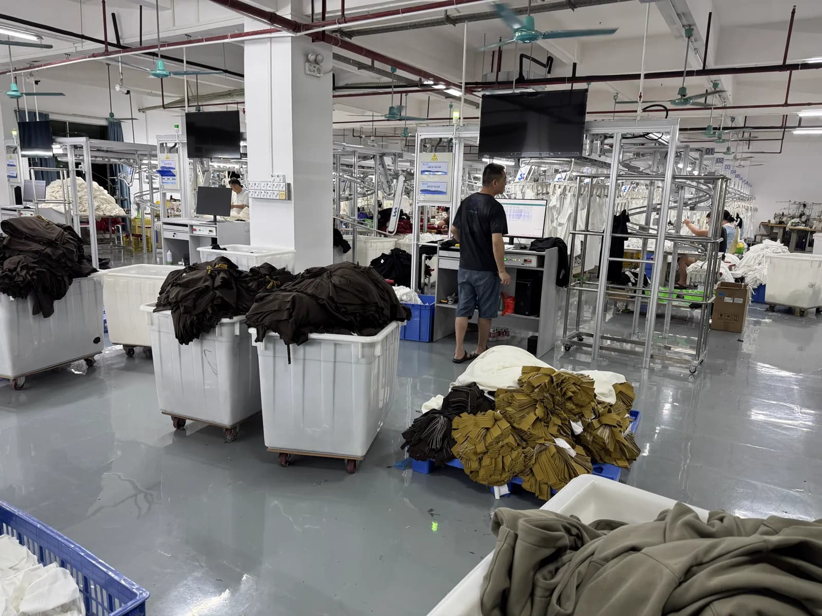 Hanging garment production line and cut panels at Pindon's Dongguan factory